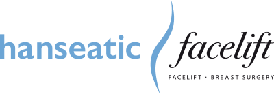 Weiß-blau-schwarzes Logo von hanseatic-facelift, Praxis für Premium-Behandlungen und -Operationen im Fachbereich der Plastischen Chirurgie – mit einer Spezialisierung auf ästhetische Gesichts- und Brustchirurgie.